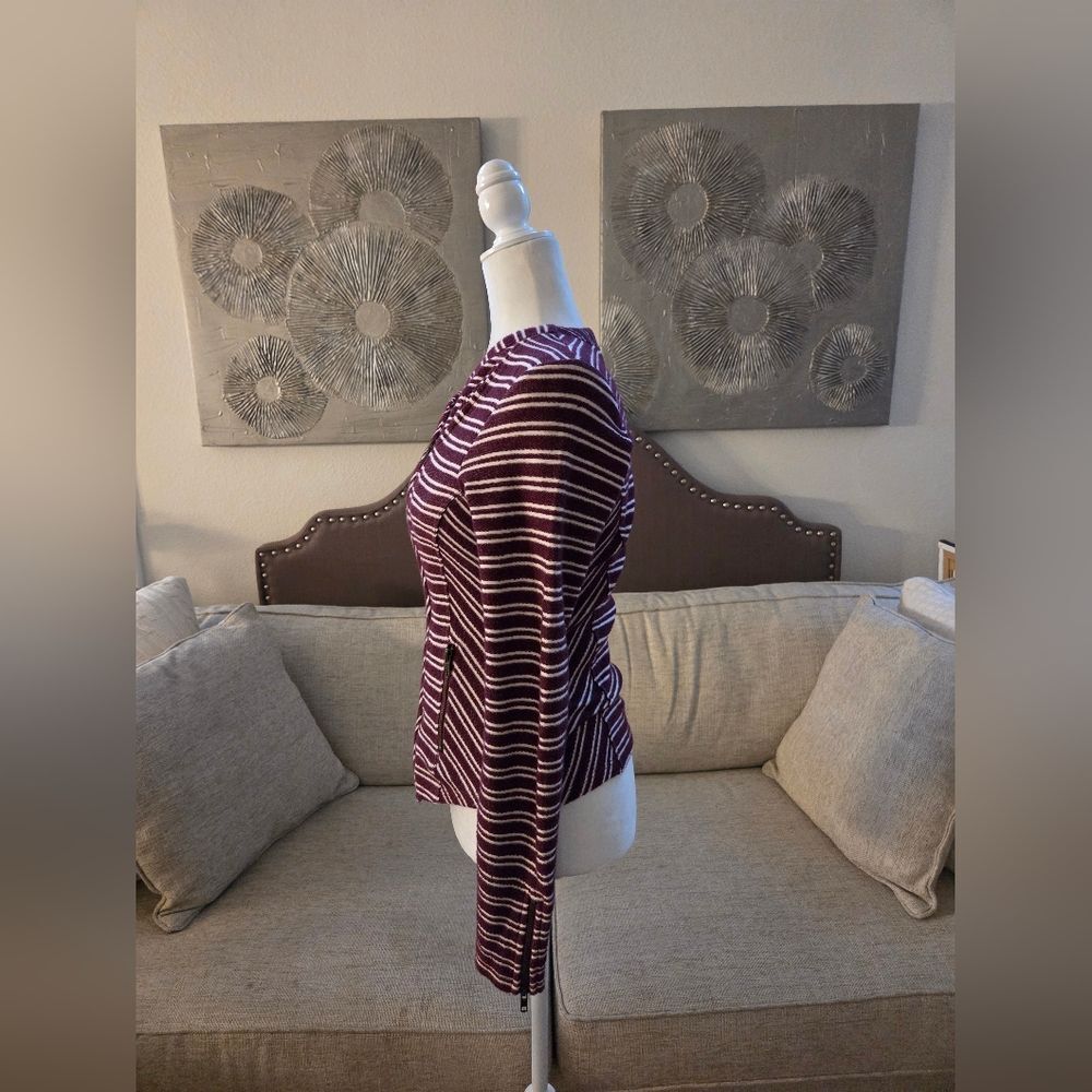 ✨LUCKY BRAND✨ Striped Moto Terry Asymmetrical Zip Jacket - [XS] - Picture 6 of 12